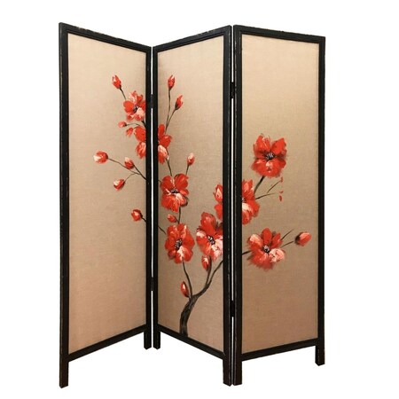 Palacedesigns 60 x 1 x 63 in. Brown Fabric & Wood Blooming Screen with 3 Panel PA3092627
